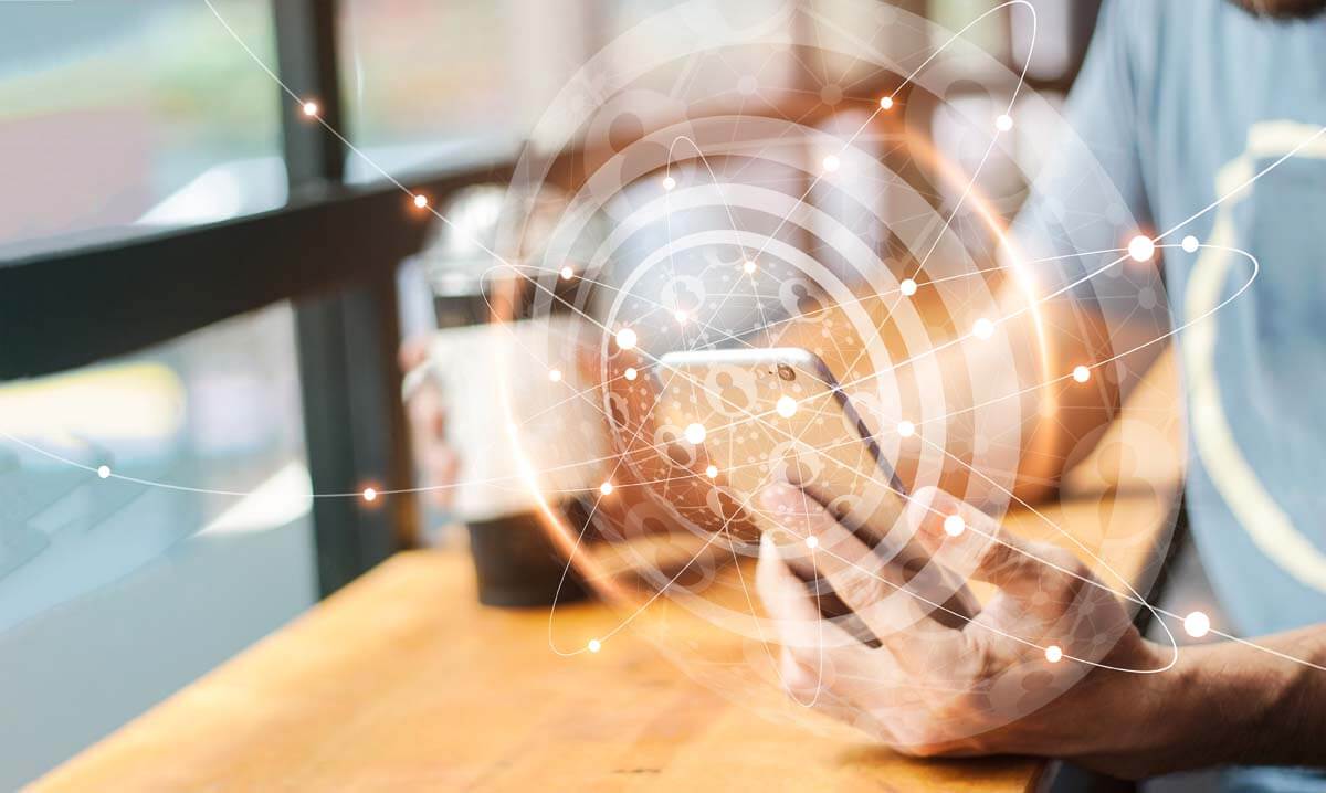 Man Using Mobile Global Network Connection On Social Media Virtu
